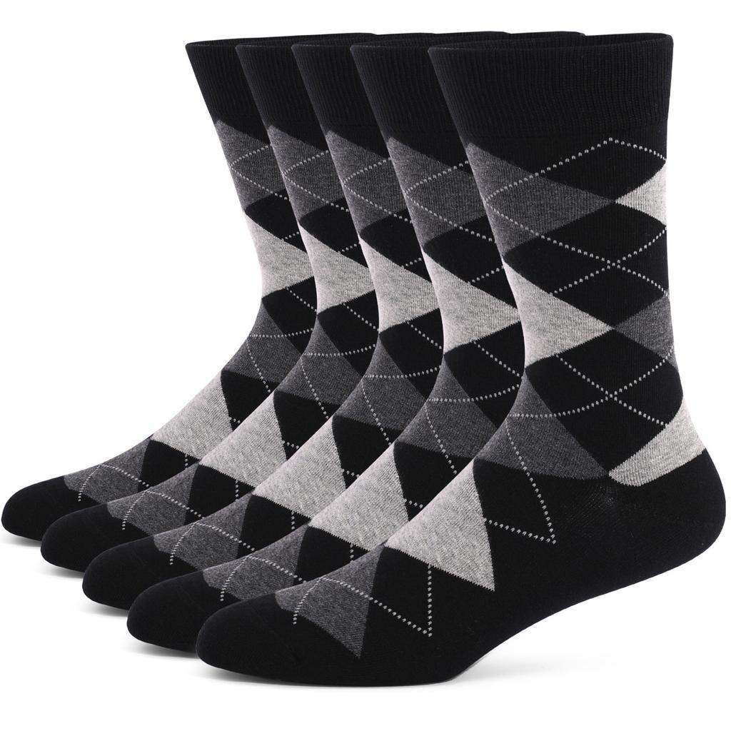 Mens Dress Socks Plus Size High Quality Combed Cotton Crew Socks Black Cool Argyle Breathable Casual Socks for Men