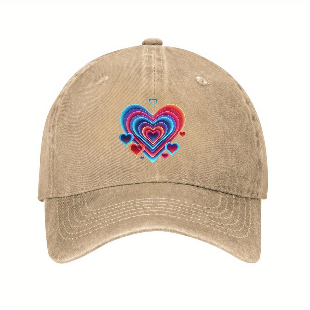 Vibrant Layered Heart Baseball Cap Unisex Adjustable Polyester Dad Hat Casual Outdoor Cap