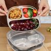 Stainless Steel Dinner Plate with Lids 3 Grid Student Children Dishes Serving Tray Divided Fruit Salad Food Plate Tableware
