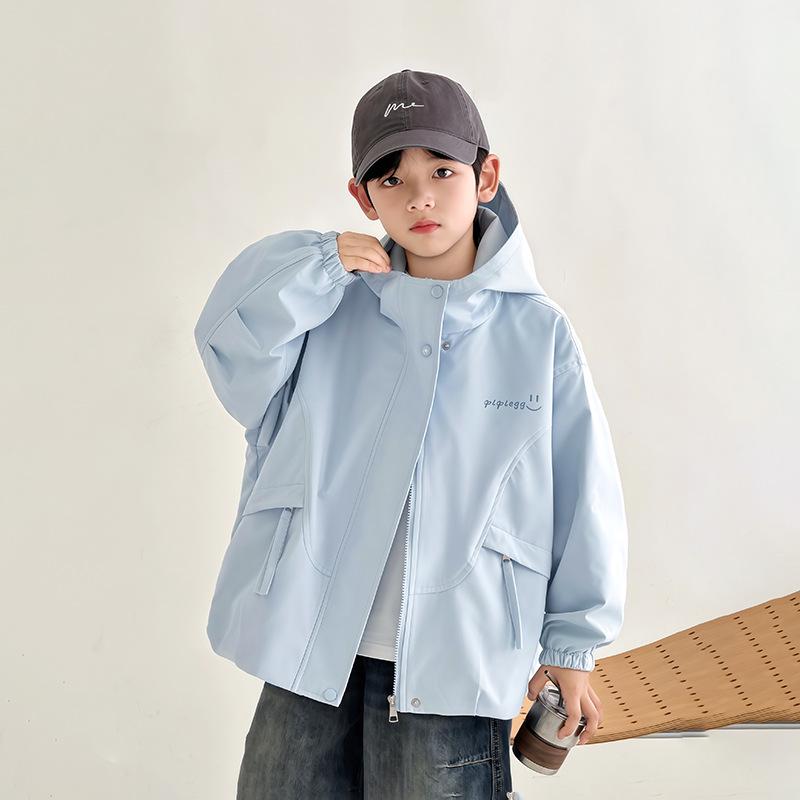2026 Boys Stylish Hooded Windbreaker - Spring & Autumn Fashion for Older Kids 150 cm светло-синий