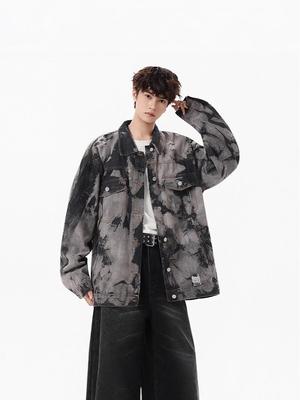 Jaqueta Jeans Tie-Dye Desgastada Tendência - Estilo Casual Americano Unissex