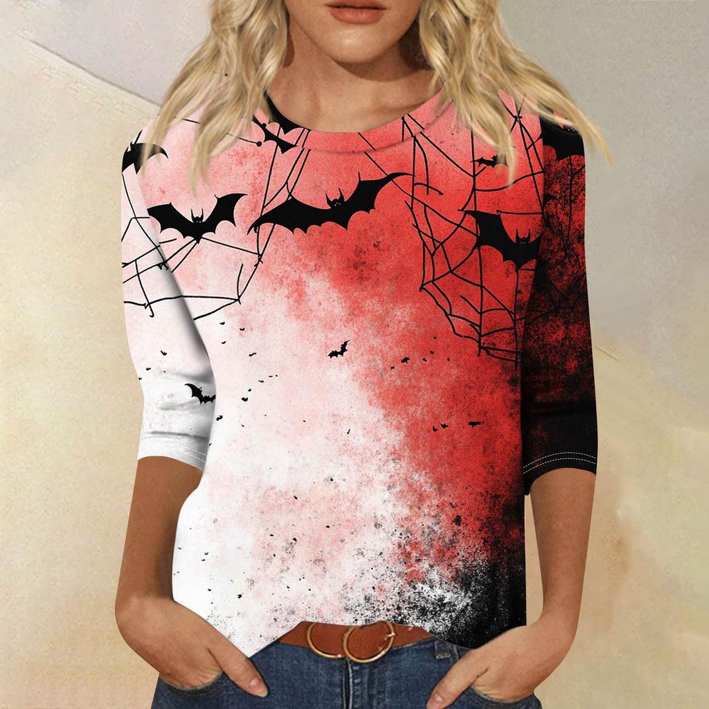 Women's Fashion Casual Round Neck 3/4 Sleeve Loose Printed T-Shirt Ladies Top