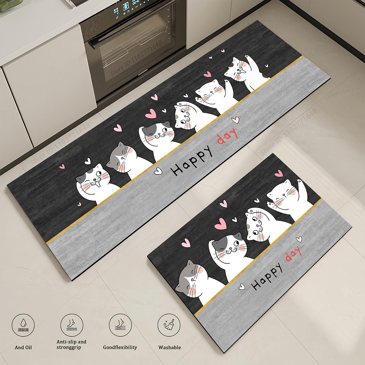 

Cat Kitchen Corner Absorbent Non-slip Vinyl Rug Quality Washable Long Floor Mat Bedroom Hallway Corner Bathroom Doormat Carpet 40cmx60cm 1pc