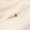 14k Gold-Plated S925 Sterling Silver Pinky Ring with Heart-Shaped Red Ruby, Japanese Style, Elegant and Fresh.