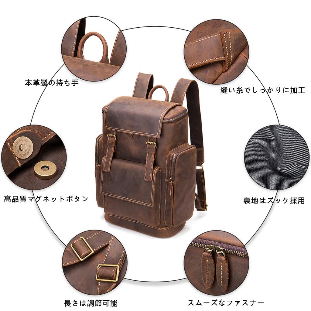 Luufan Genuine Leather Backpack for Men, Large Capacity Business Backpack, Fits 17-inch Laptops, A4B4 File Storage, Durable Cowhide Leather Daypack