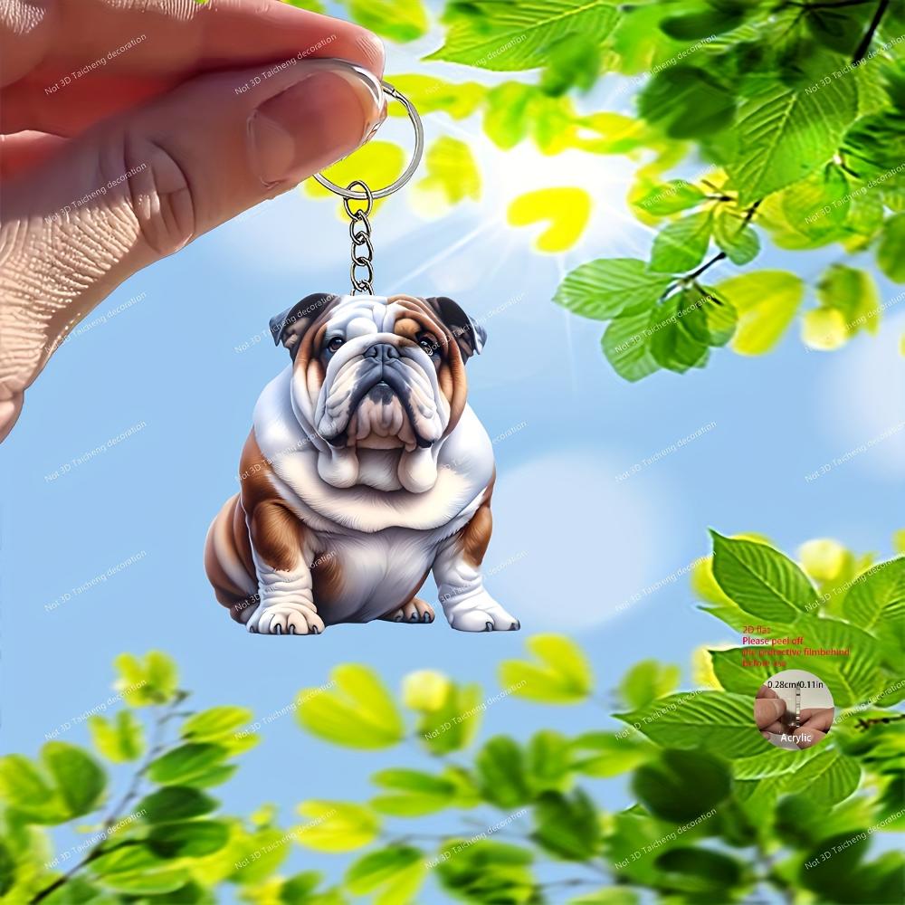 2D Flat Bulldog Humans Most Loyal Significant Other Animal Lovers Art Deco Ornaments Pendant Keychain, Suitable for Any Holiday Occasion, Gift Giving