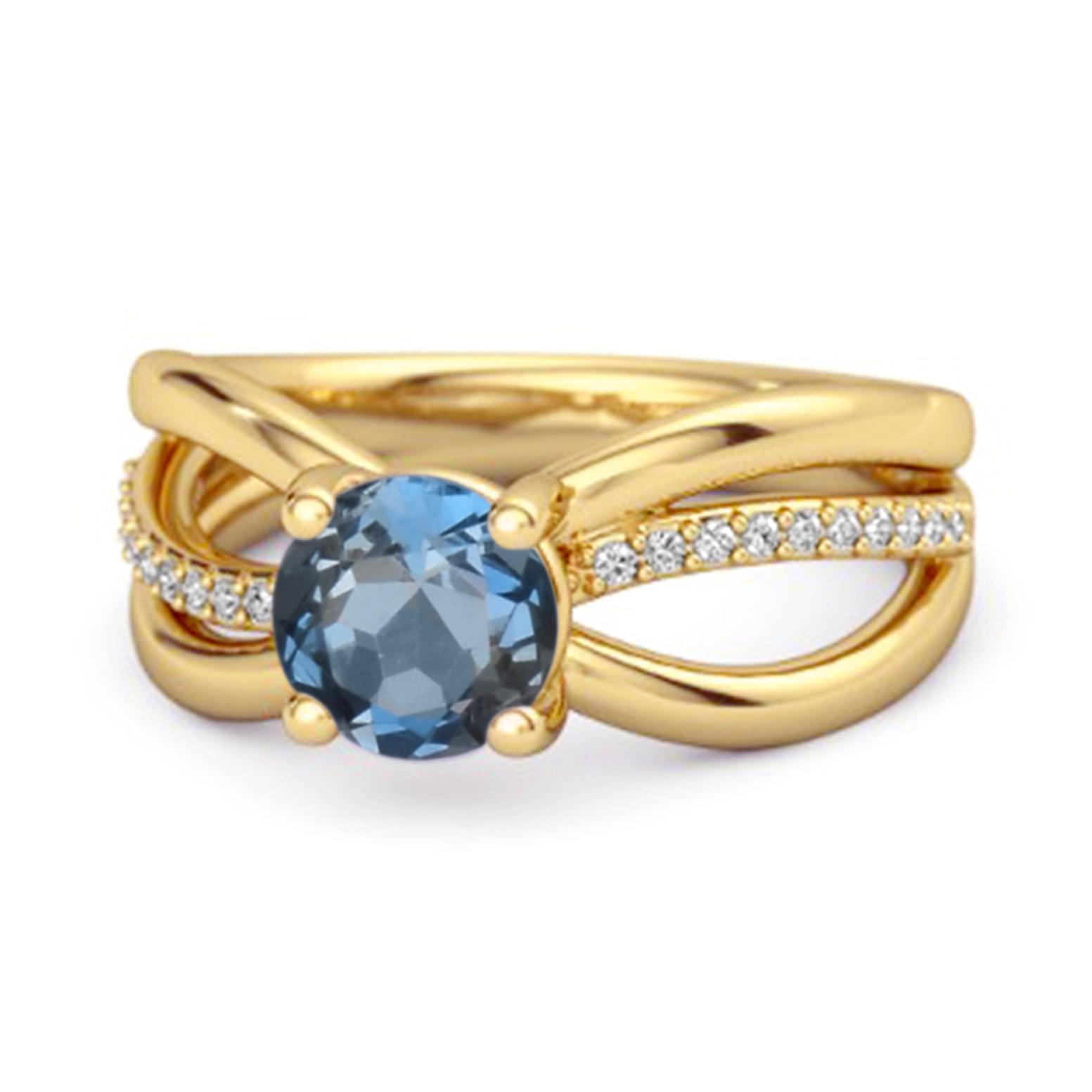 London Blue Topaz Infinity Pave Split Band Ring - 925 Sterling Silver Gold Vermeil 6.5 жёлтый