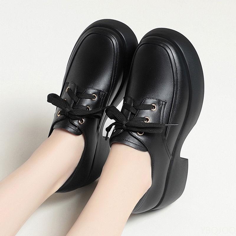 Luxus Damen Lederschuhe Mode Dicksohlige Schnür-Loafer Mittleres Alter Bequemschuhe Lässiger Leichter Damenschuh