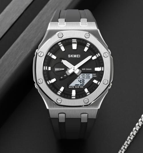 [JULIUS] JULIUS SKMEI Мужские круглые металлические с уретановым ремешком электронно-аналоговые часы 2243 ORANGE