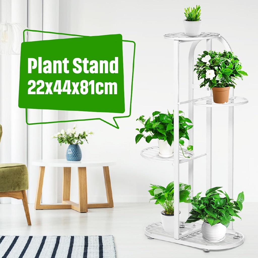 4-Tiers Holder Flower Pot Rack Garden Shelf Stand Outdoor Indoor Black White Iron Art Tree Design Plant Stand 22x44x81cm