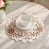 Covoraș de masă cu flori brodate, Covoraș rotund floral pentru ceașcă, Covoraș protector de masă rezistent la căldură pentru masă de dining, suport pentru cană, vază, Decorare petrecere de nuntă