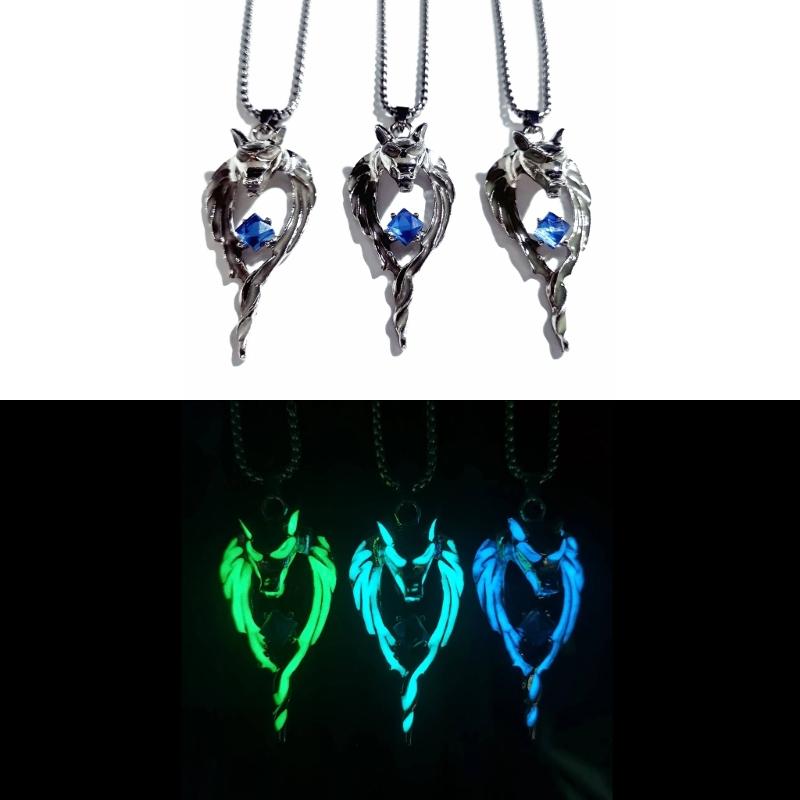 Wolf Pendant Necklace Luminous Animal Sweater Chain Long Necklace Glow In the Dark Jewelry Gift for Women Men Teens