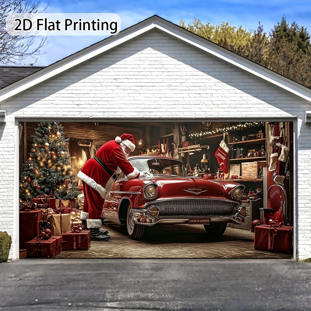 2D flat banner, 2D flat, 1pc holiday Santa Claus garage door decoration - 2D flat printing, Christmas decoration 100x150cm