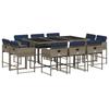 11 Piece Garden Dining Set with Cushions Gray Poly Rattan
