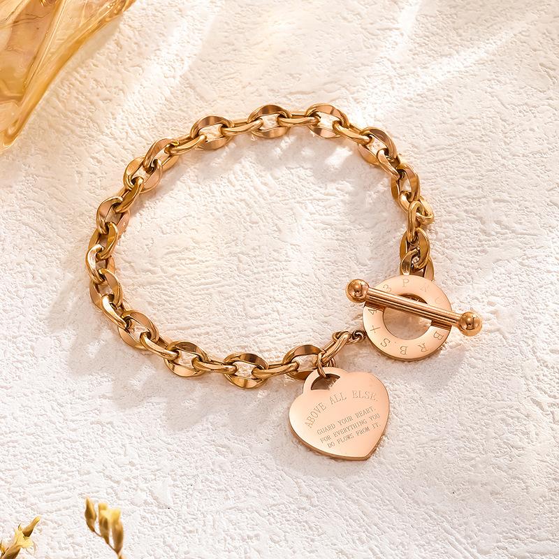 Edelstahl Herz Anhänger Gliederkette mit Light Luxury OT-Schloss – Elegantes Modearmband für Damen Mädchen Geschenk