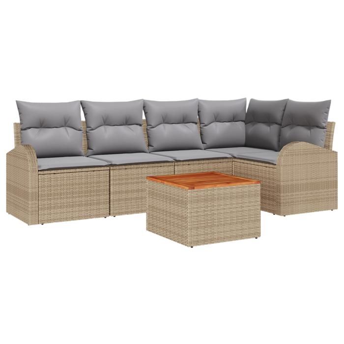 Ensemble de canapé de jardin vidaXL 6 pièces avec coussins Beige Poly Rattan Acacia, Canapé de jardin 2 places vidaXL 3356250