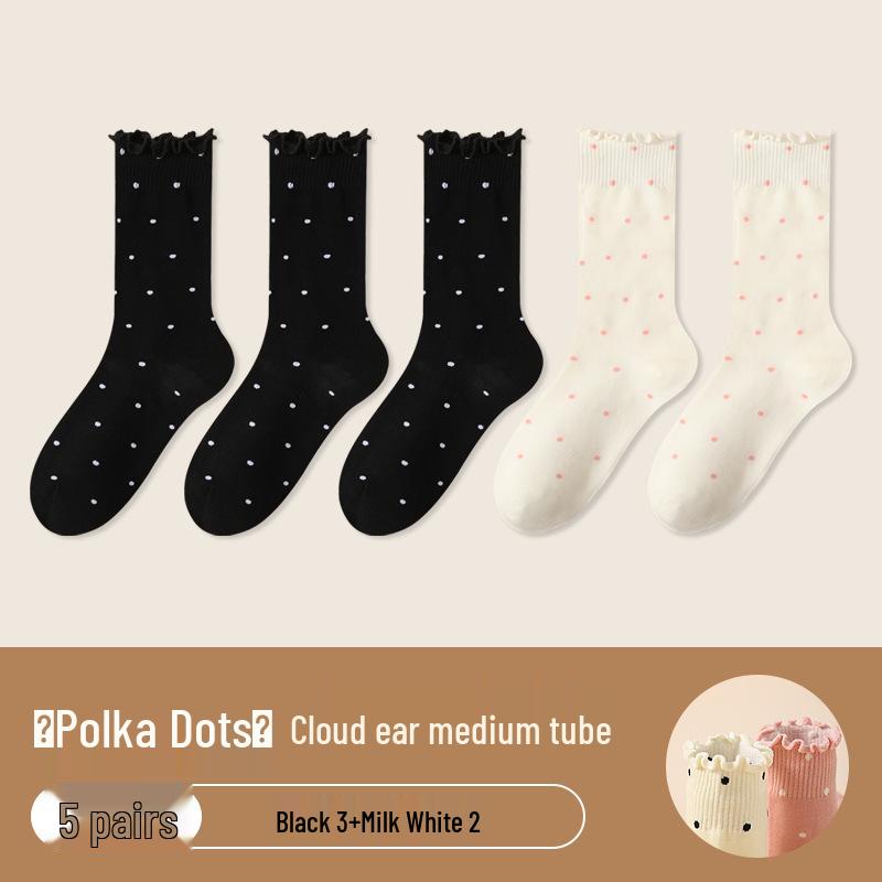 Women's Ruffle Polka Dot Scrunch Socks - Trendy Mid-Calf Cotton Ballet-Style Summer Socks