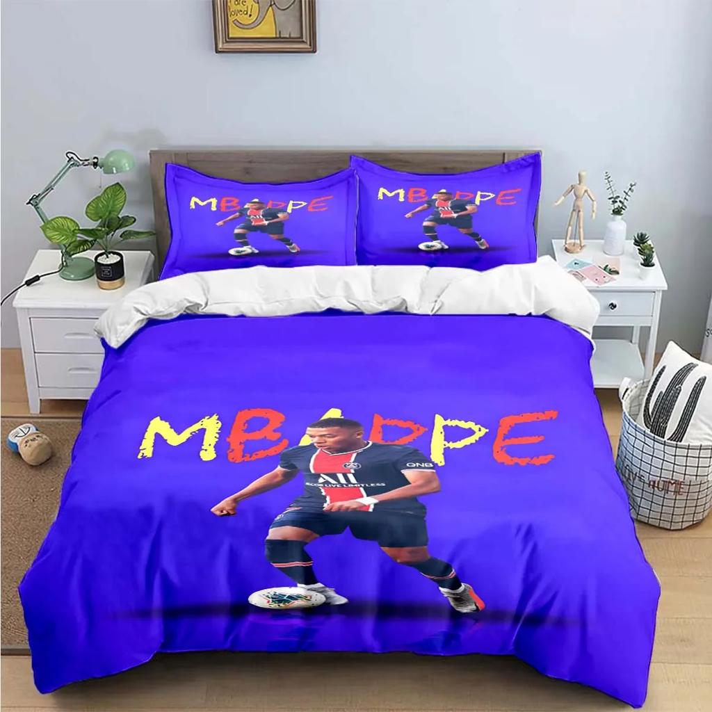 Set Biancheria da Letto Digitale alla Moda Calcio M-Mbappe Copripiumino Piumone Letto Giovani Bambini Ragazza Ragazzi Regalo di Compleanno