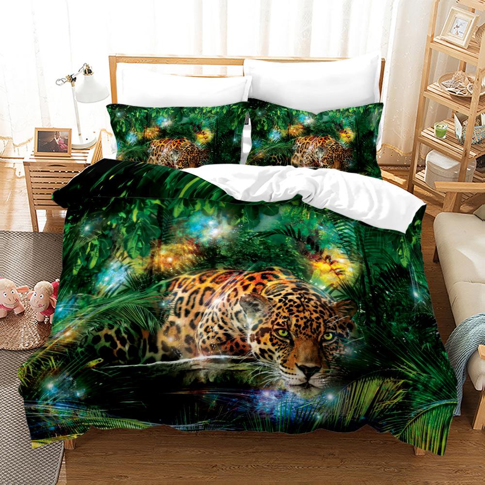 Leopard Duvet Cover Set King Size 3D Animal Print Bedding Set Wildlife Polyester Comforter Cover Set Red Rose For Kids Boys Girl