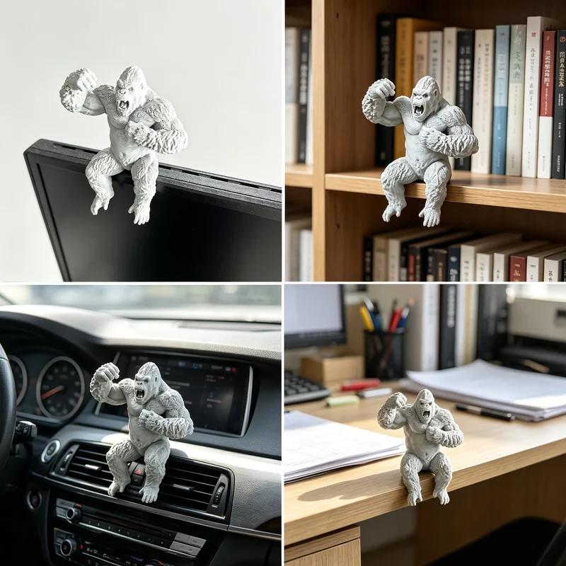 3D‑Printed Creative Roaring Gorilla Monitor Ornament, Cool Ape Desktop Decor for Computer Monitor Stand & Office Decoration