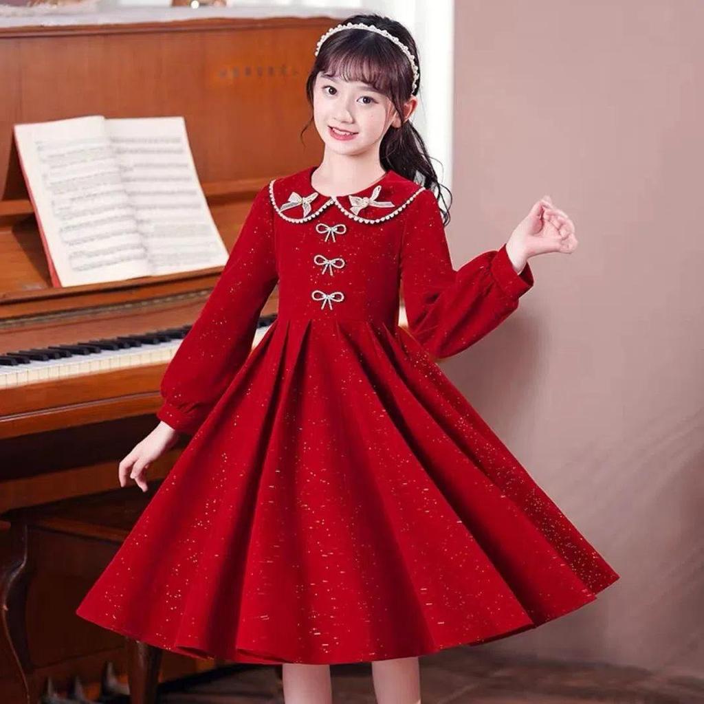 Langärmliges Prinzessinnenkleid mit Puppenkragen für Mädchen – Frühling/Herbst