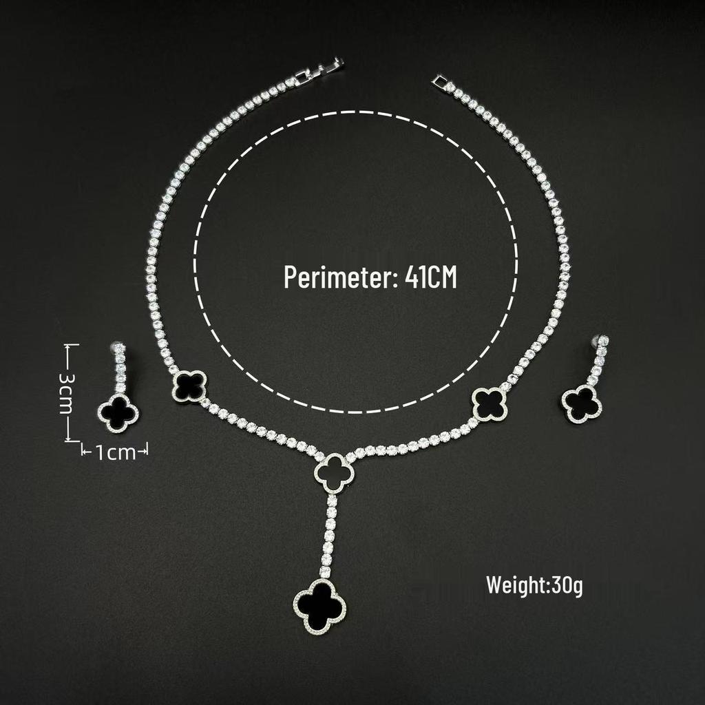 Czterolistna Koniczyna Diamentowe Kolczyki Łańcuszkowe i Naszyjnik – Modny Europejski i Amerykański Luksus
