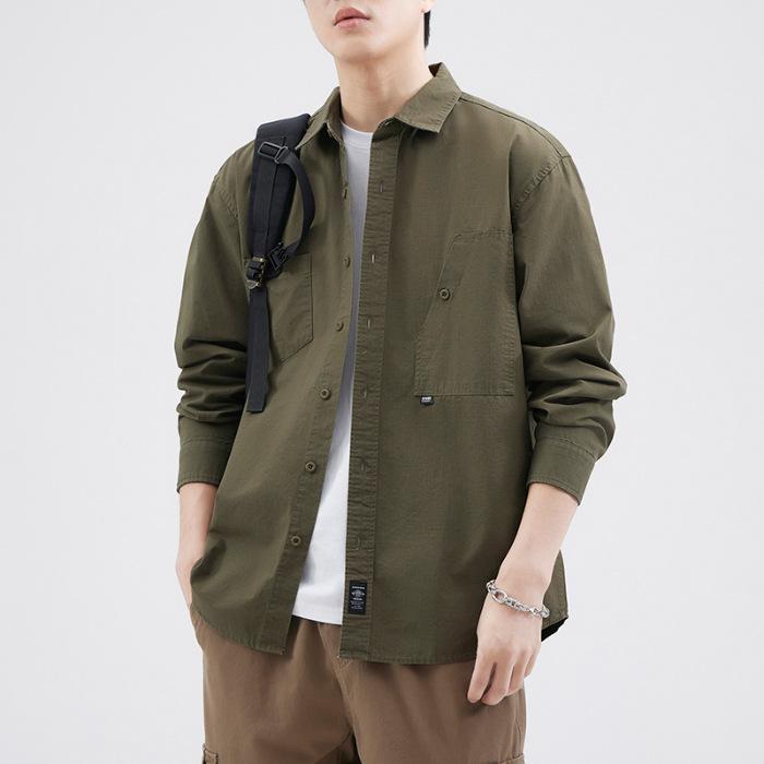 Black Japanese Retro Tooling Shirt Men'S Trendy Brand Loose Large Size Casual Ruffian Shirt Jacket Top Trendy