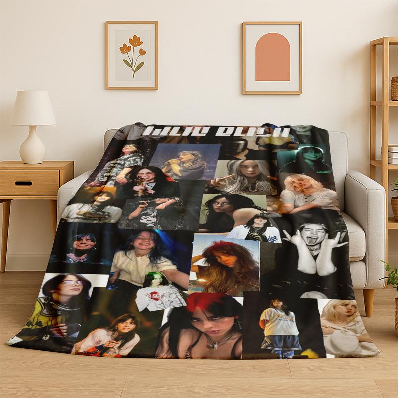 

3D Billie Eilish Singer Star Flannel Blanket Soft Warm Throw Blanket for Bedroom Living Room Bed Travel Camping Picnic Gift 75x90cm