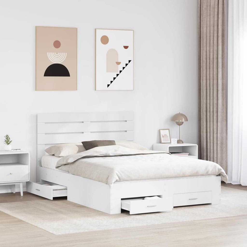 Storage Bed Frame with Drawers and Headboard Wood Based Material