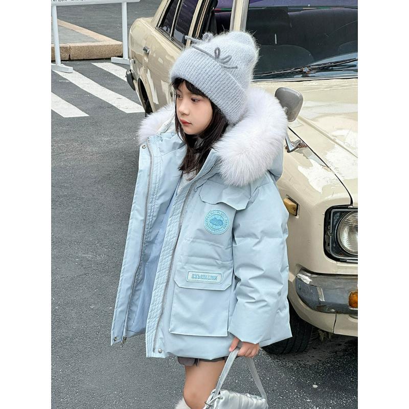 Girls' Fur Collar Tooling, Mid-length Down Cotton Clothing, Children's Pajamas, Warm Jackets, Winter Jackets
