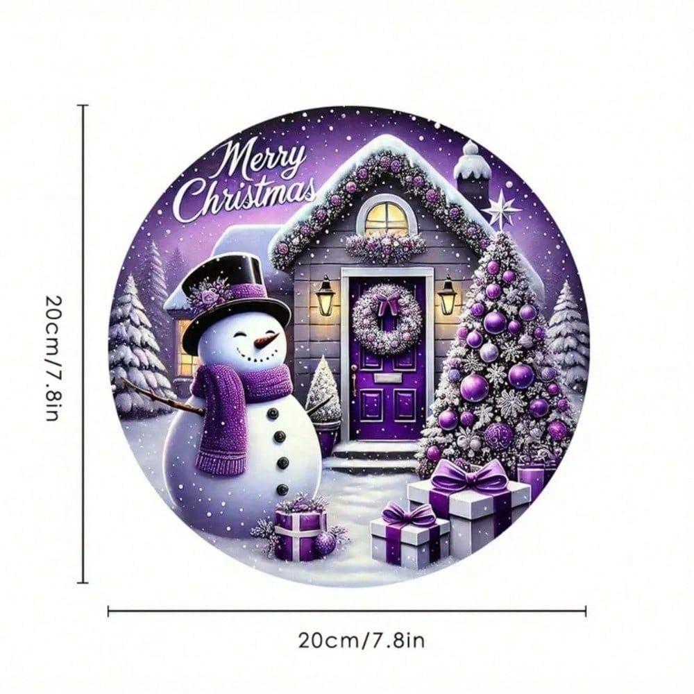 Vintage Purple Snowman Christmas Metal Sign 7.8 Inch Round for Wall Decor Farmhouse Home Bar Cafe Garden Outdoor Indoor
