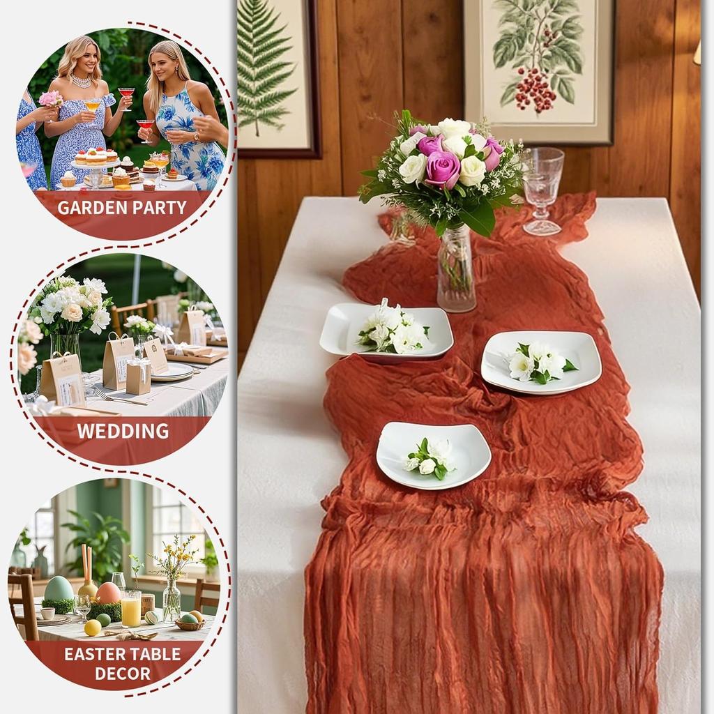 Thanksgiving Cheesecloth Table Runner - 9.8 FT Terracotta Table Cloth Spring Decor for Home Fall Wedding Table Decor for Bridal Shower Easter Runner