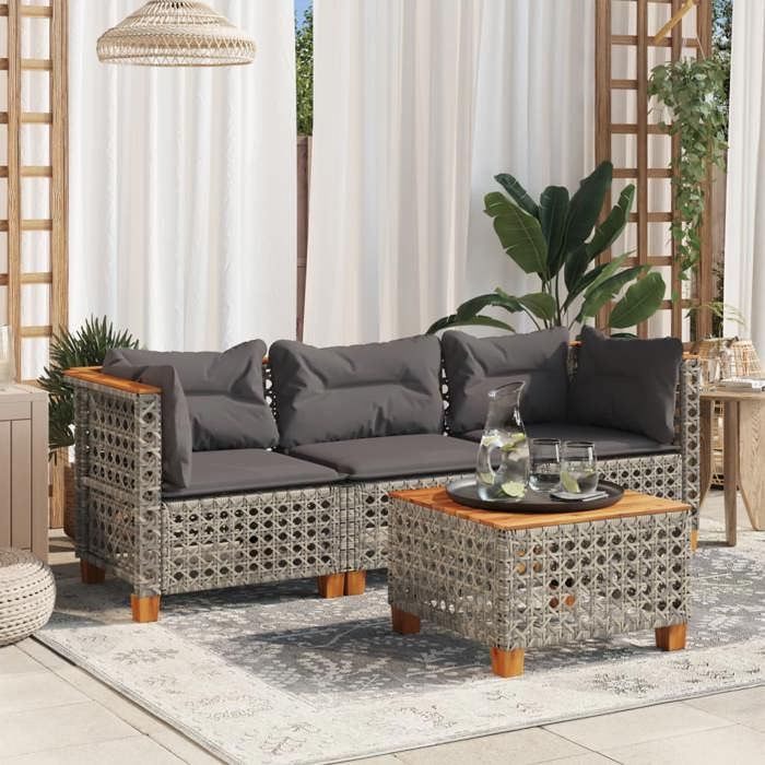 VidaXL Canapé de jardin avec coussins 3 places gris résine tressée, canapé d'extérieur, siège de jardin, canapé de jardin 365939