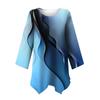 Women's Fashion Retro Print Gradual Colored Round Neck 9/4 Sleeve Irregular Hem T-shirt Top