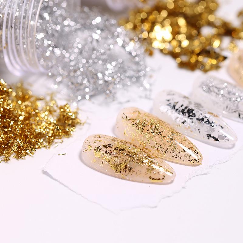 Japanese Gold & Silver Foil Nail Art Flakes: DIY Gel Polish Patches for Photo-therapy and Jewelry Design