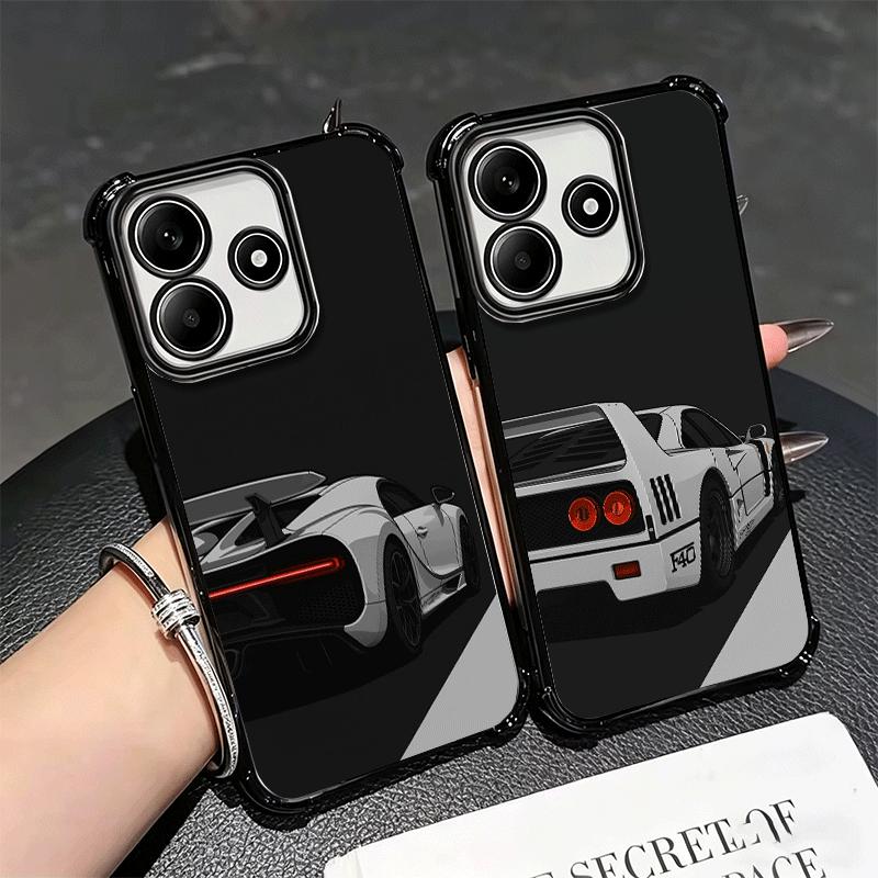 Black White Sports Cars Aesthetics Plating Phone Case For Xiaomi Redmi Note 14 15 Pro Plus 13 12 11 11S 11T 10 9S 9 5G Anti-Fall