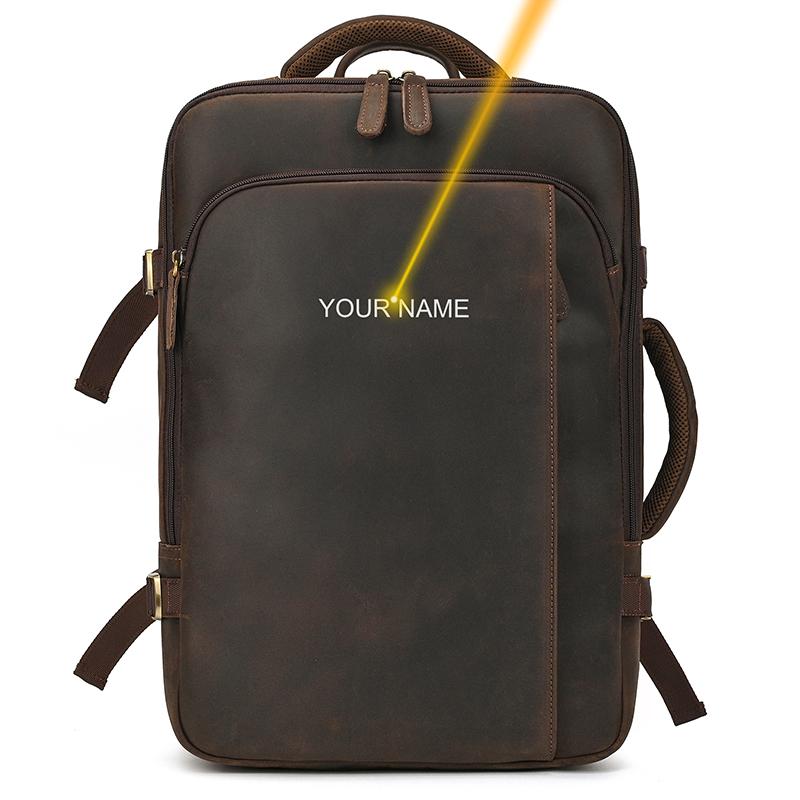 Business Male Backpack Leather Men's Bag Multifunctional Handbag Large Capacity Crazy Horse Leather Backpack