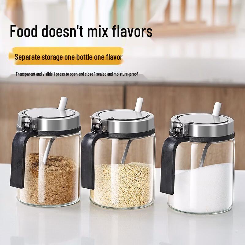 Stainless Steel Lid Glass Seasoning Jars Set