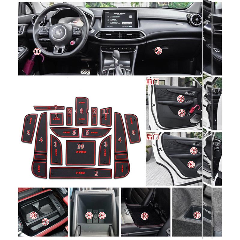 Rubber Door Groove Mat for MG HS AS23 MGHS Plug-in Ehs Phev ~ Slot Anti-slip Cup Cushion Coaster Pad Sticker Accessories