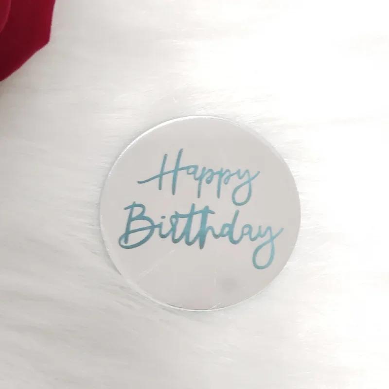 5pcs/set Acrylic Rose Gold Silver Happy Birthday Cake Topper Round Cupcake Toppers Wedding Party Dessert Cake Decoration Tools