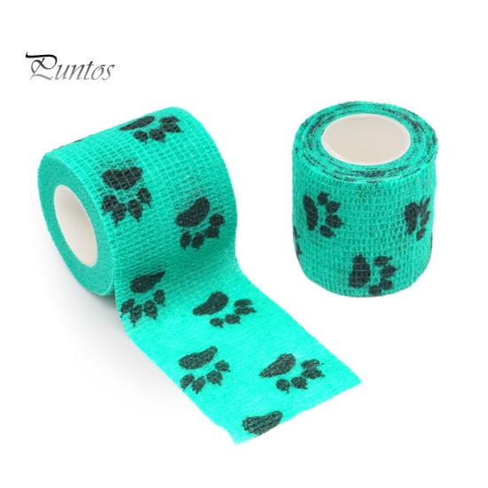 10Pcs Paw Print Pet Wrap Self-adhesive Non-Woven Fabric Tape Stretchy Comfortable Cat Wounds First Aid
