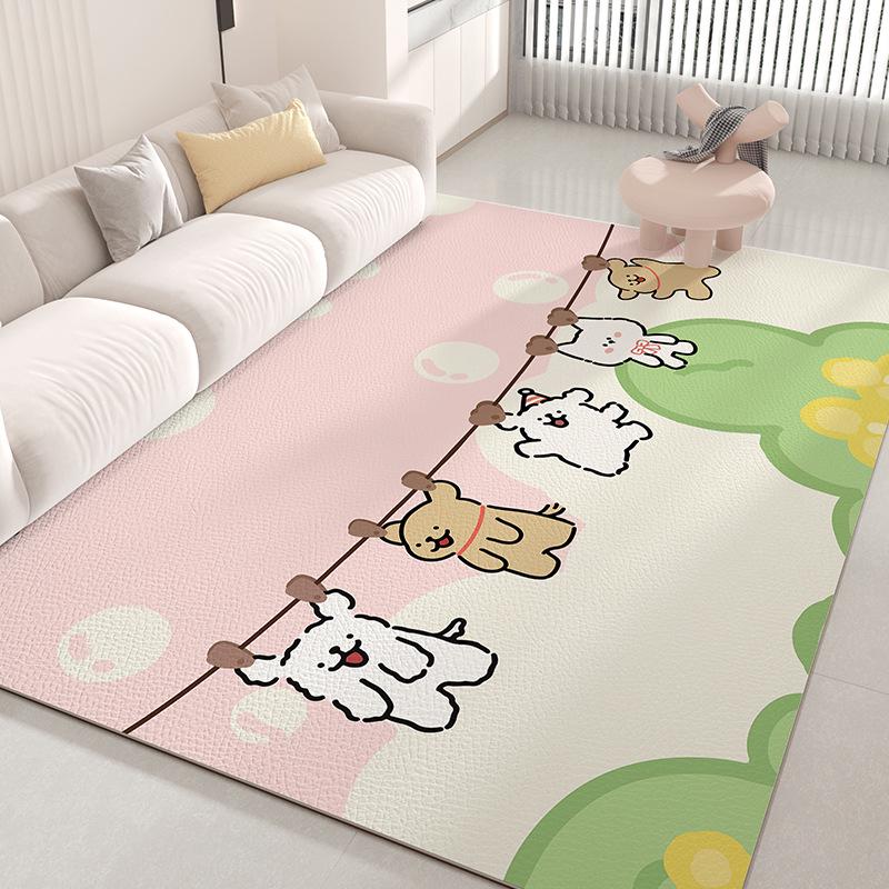 Stain-Resistant Easy-Clean Cartoon Leather Carpet: Waterproof, Oilproof, and Cuttable for Living Room or Bedroom
