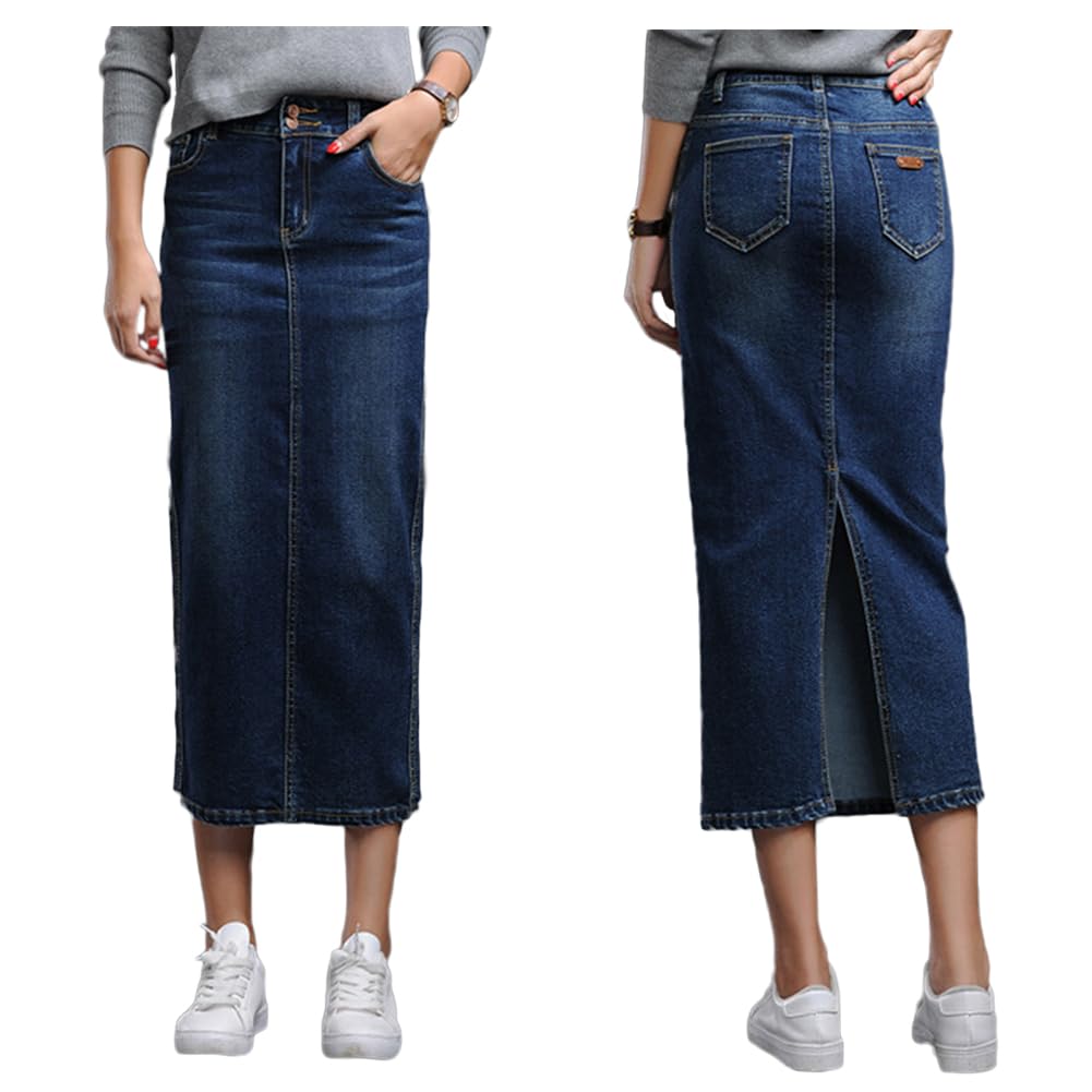 FYBownot Denim Pencil Tight Office Commuter Women's Skirt, Long/Midi/Knee-Length, Slit, Skirt, Elegant, Stylish, Casual, Lady,