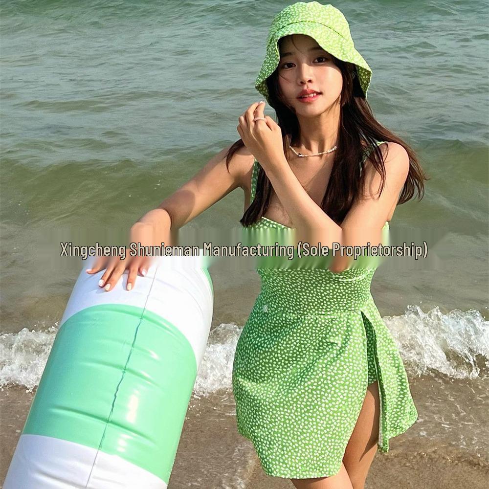 

Женский купальник с цветочным принтом и юбкой с разрезом - Утягивающий, широкие бретели, идеально подходит для весенних отпусков Medium зелёный