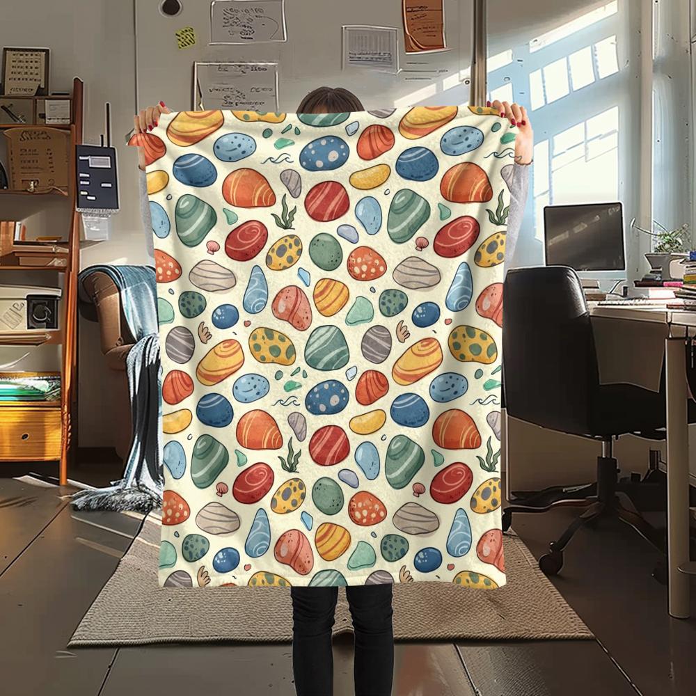 1PC Summer Beach Print Flannel Blanket, High quality All Seasons, Home Decor, Warmth and Comfort, Perfect for Christmas Gifts