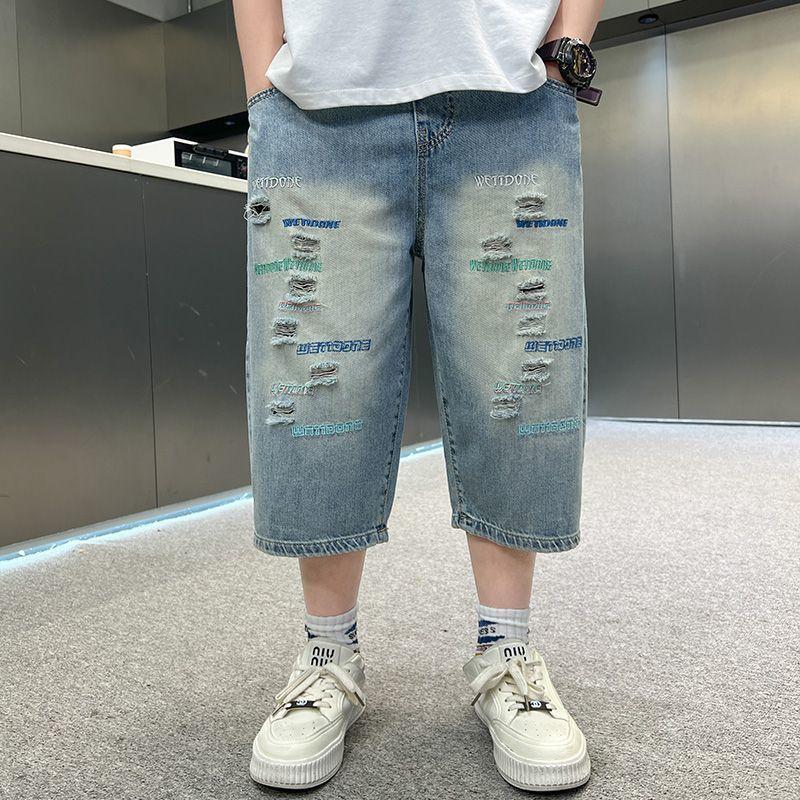 

Летняя верхняя одежда для мальчиков, тонкие укороченные джинсы, легкие, свободные, повседневные, персонализированные и модные 160