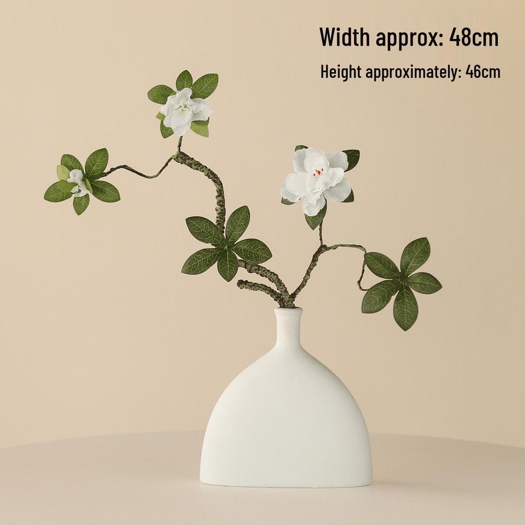 Minimalist Zen Azalea Arrangement: High-End Artificial Potted Plant for Living Room Decor