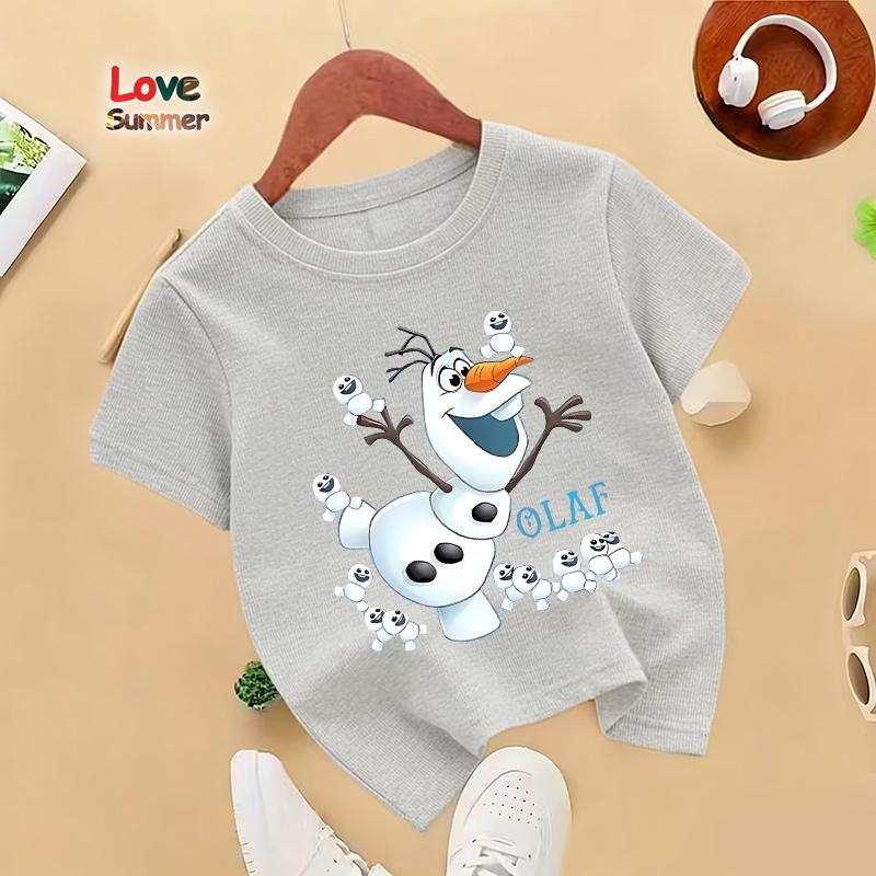 Kids Casual Frozen Olaf Short-Sleeve T-Shirt with Cute Design Comfortable Fabric for Everyday and Outdoor Activities