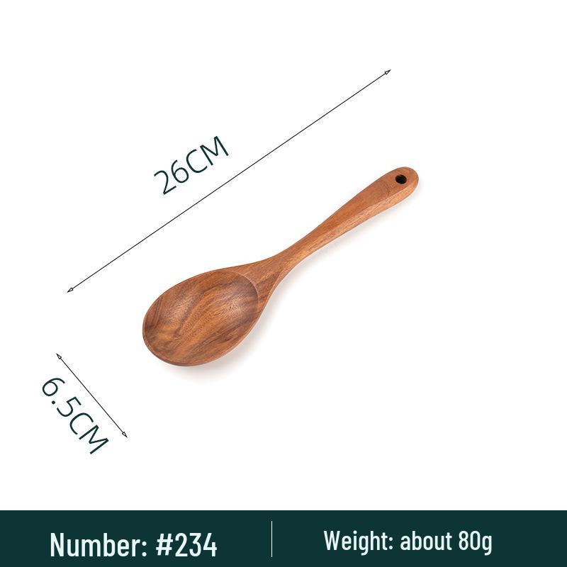 Teak Acacia Wood Kitchen Utensil Set: Spatula, Spoon, Ladle, Turner, Long Handle Rice Spoon