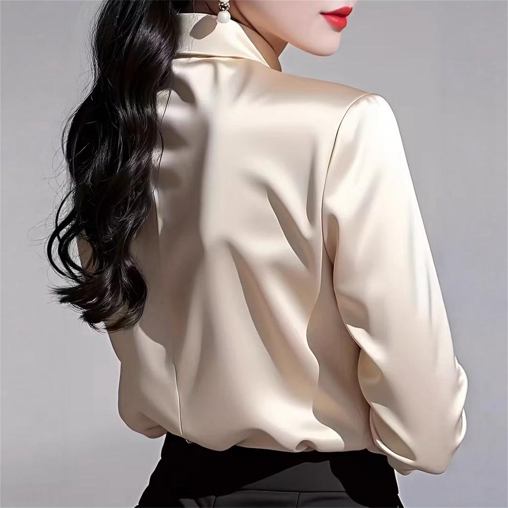 Elegante Damen Langarm Satinbluse mit Schleife